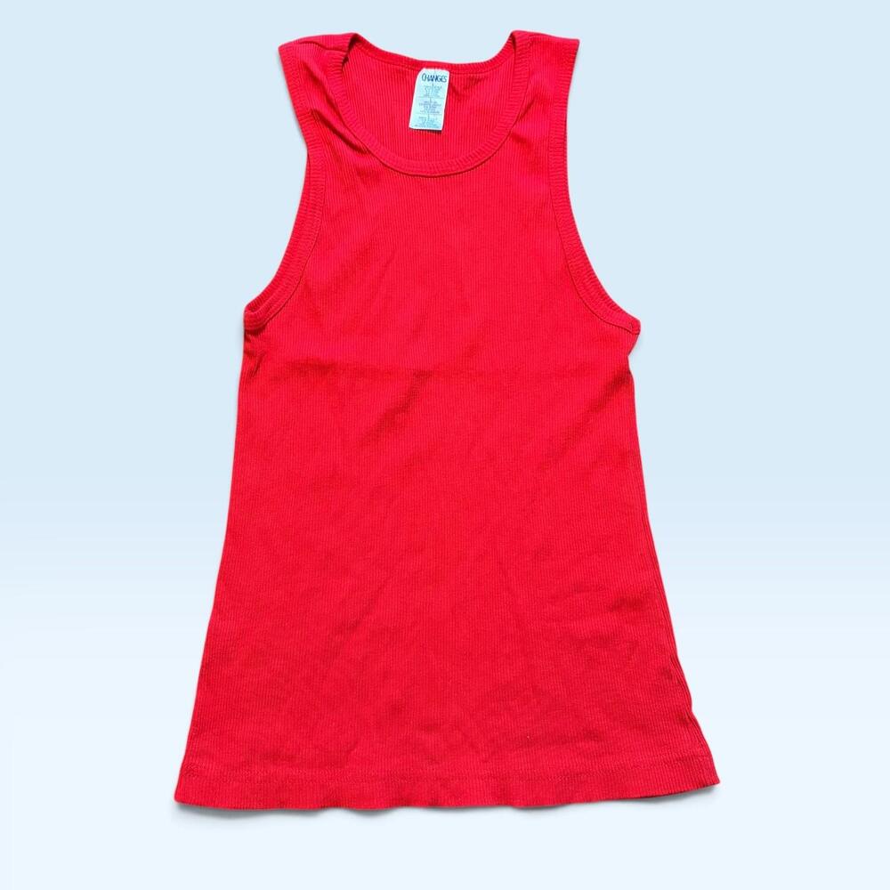 Changes Tank Top Womens Large Red Ribbed Scoop Neck Made USA Cotton Knit Basic